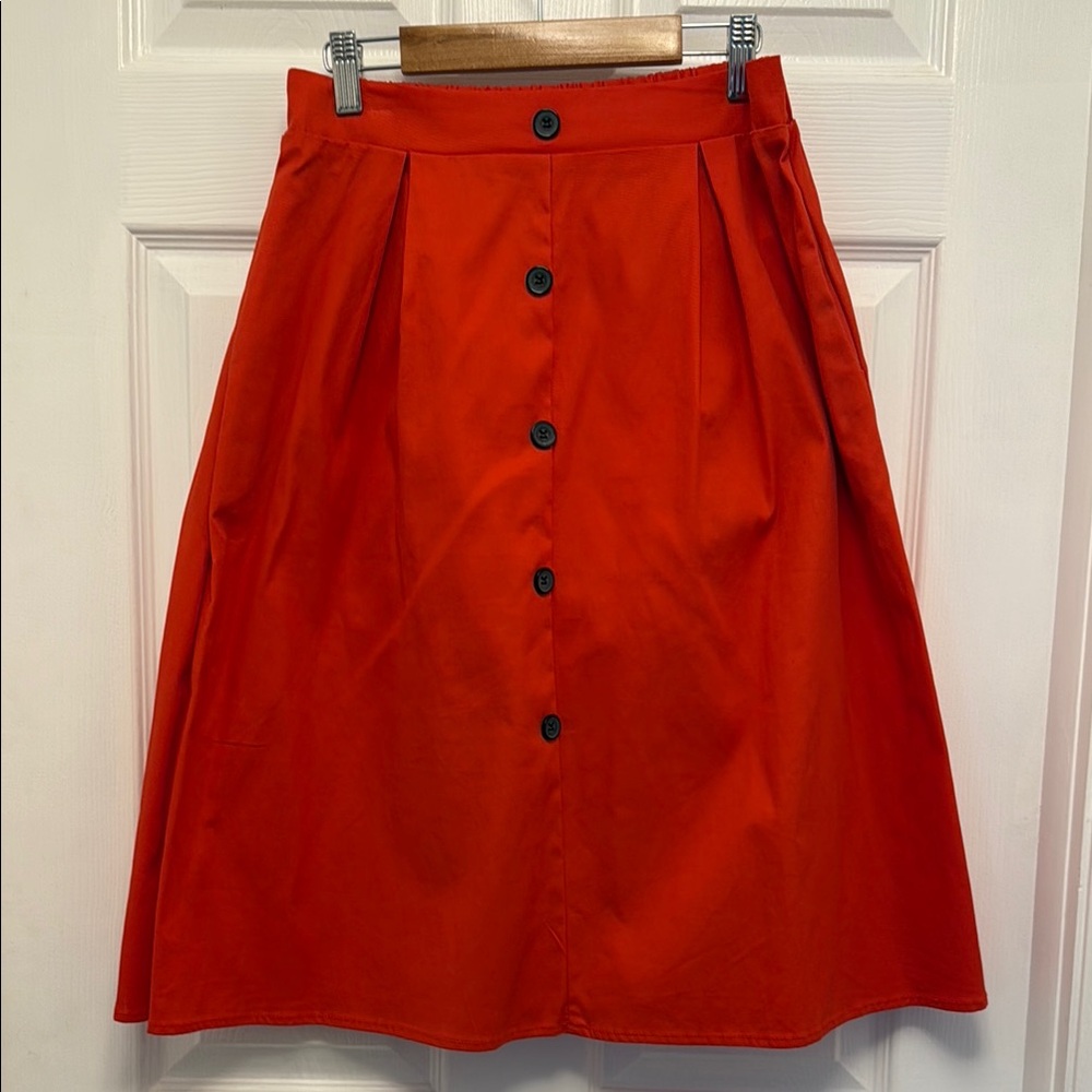 Orange Button-Front Vintage Style Skirt